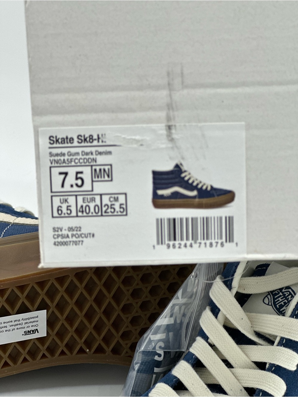 Vans Navy Canvas High-Top Sneakers with Cream Stripe - Picture 10 of 10